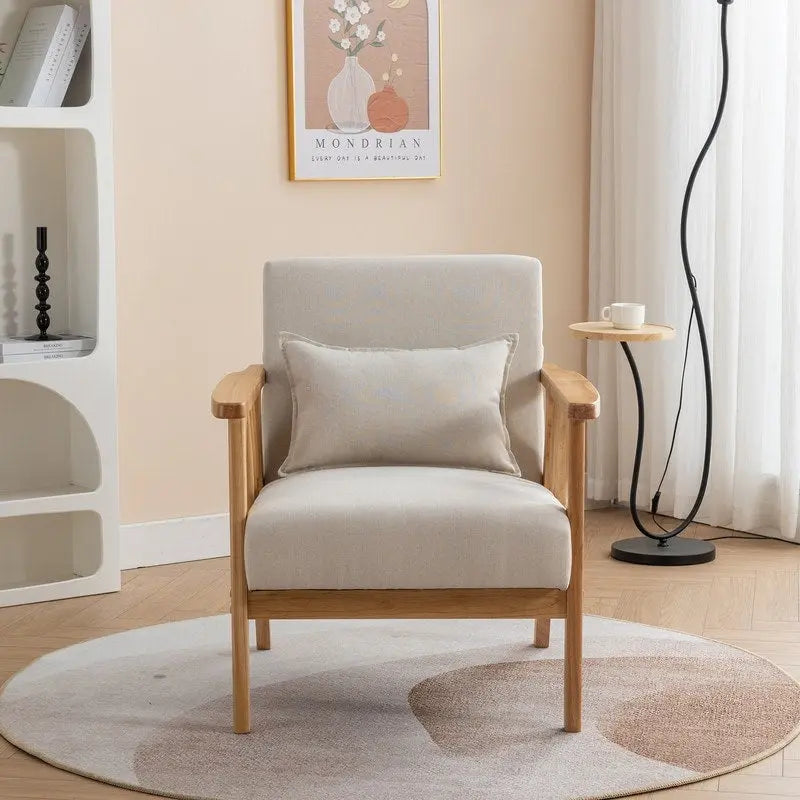 Fauteuil d'appoint rembourré en boucle en bois massif Mid-Century avec oreiller