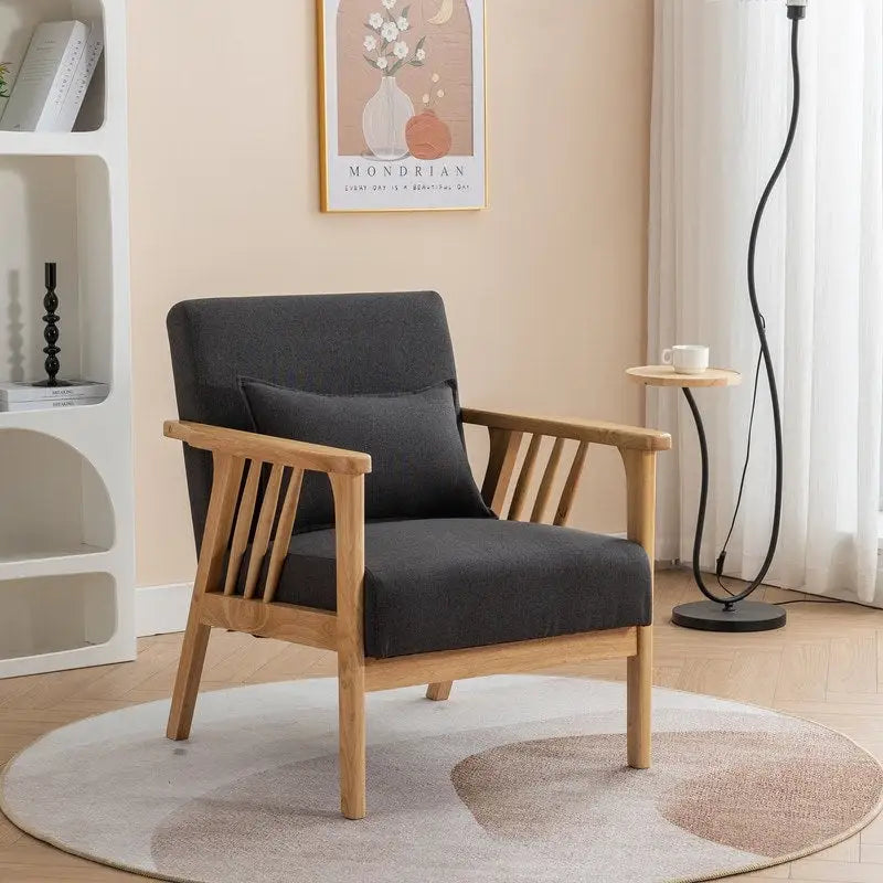 Fauteuil d'appoint rembourré en boucle en bois massif Mid-Century avec oreiller