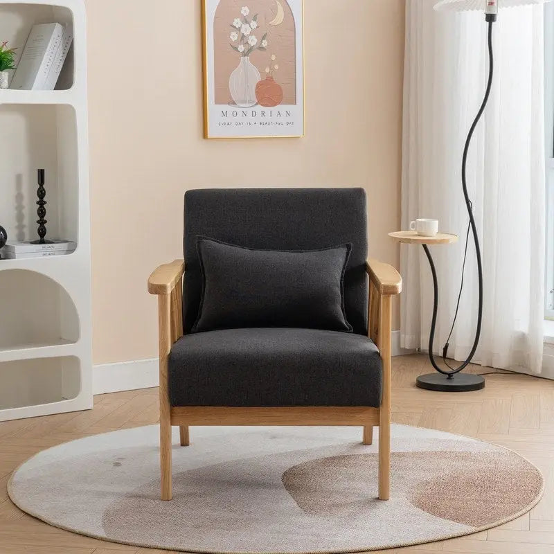 Fauteuil d'appoint rembourré en boucle en bois massif Mid-Century avec oreiller