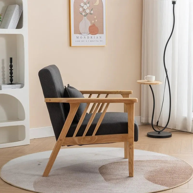 Fauteuil d'appoint rembourré en boucle en bois massif Mid-Century avec oreiller