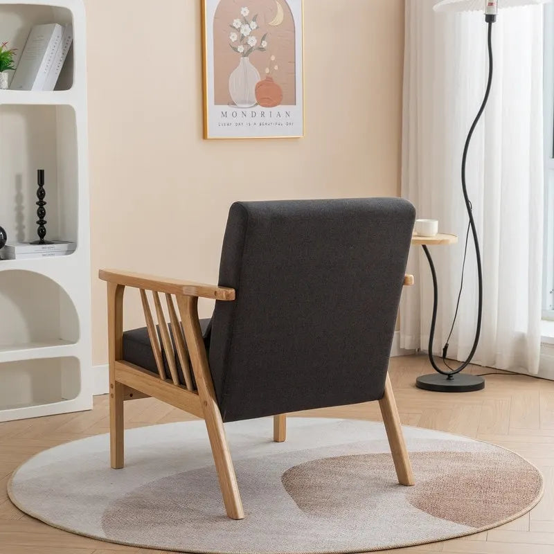 Fauteuil d'appoint rembourré en boucle en bois massif Mid-Century avec oreiller