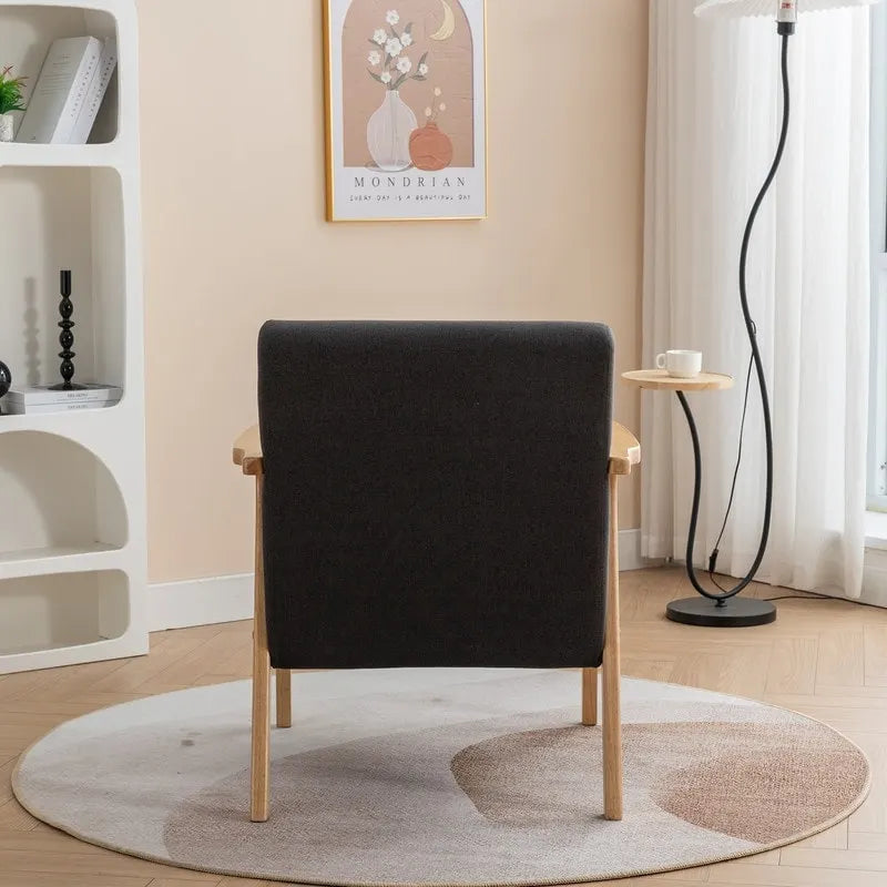 Fauteuil d'appoint rembourré en boucle en bois massif Mid-Century avec oreiller