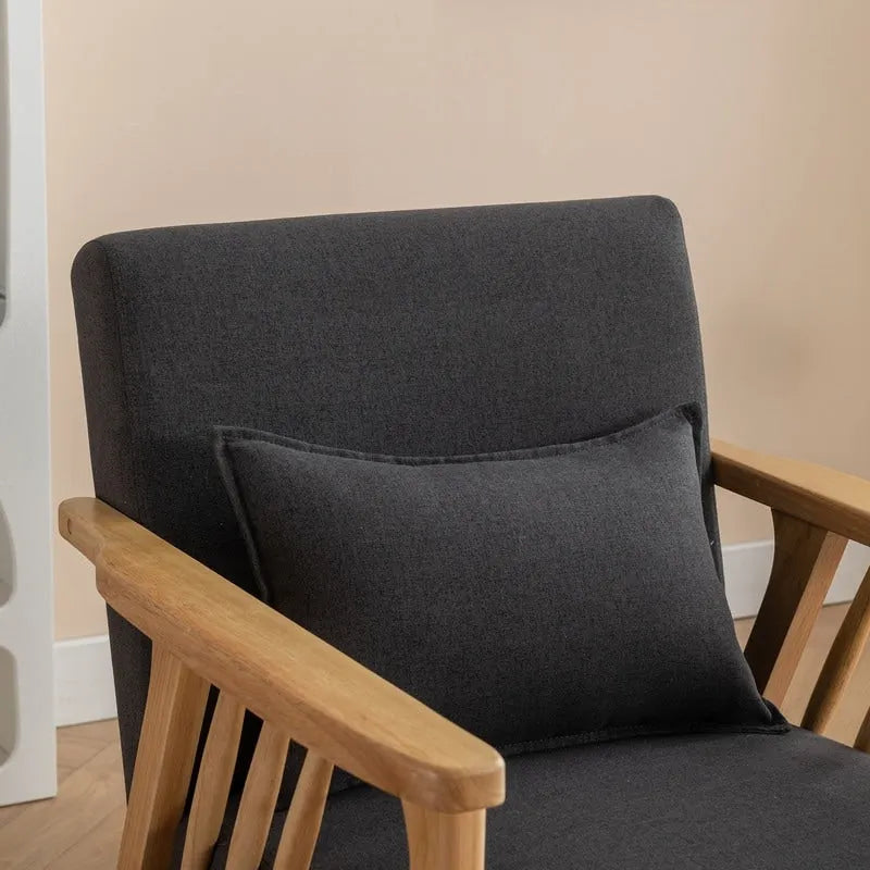 Fauteuil d'appoint rembourré en boucle en bois massif Mid-Century avec oreiller