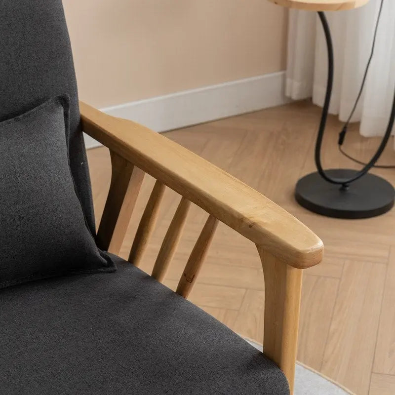 Fauteuil d'appoint rembourré en boucle en bois massif Mid-Century avec oreiller