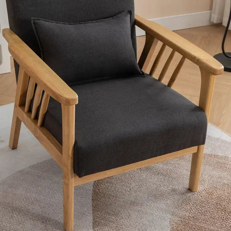 Fauteuil d'appoint rembourré en boucle en bois massif Mid-Century avec oreiller