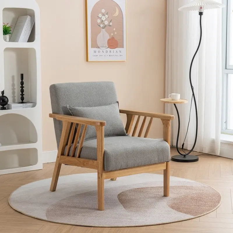 Fauteuil d'appoint rembourré en boucle en bois massif Mid-Century avec oreiller