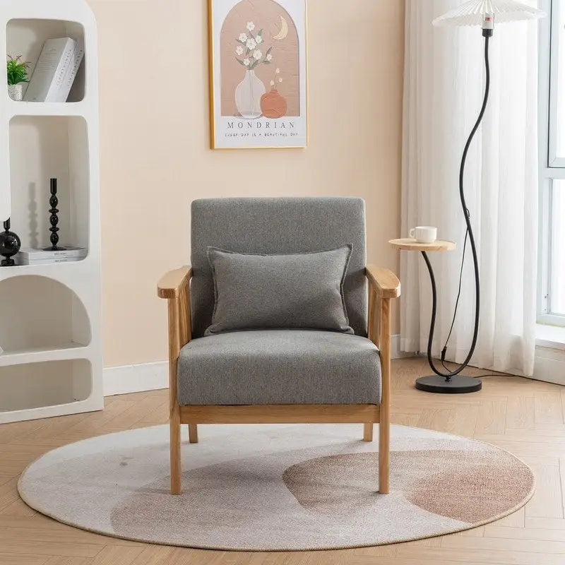 Fauteuil d'appoint rembourré en boucle en bois massif Mid-Century avec oreiller