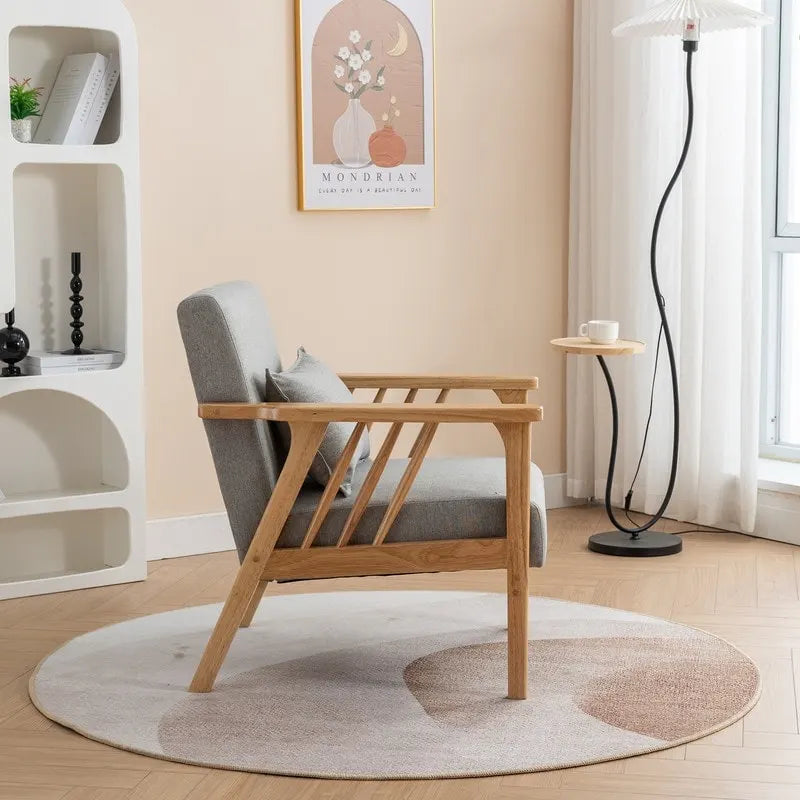 Fauteuil d'appoint rembourré en boucle en bois massif Mid-Century avec oreiller