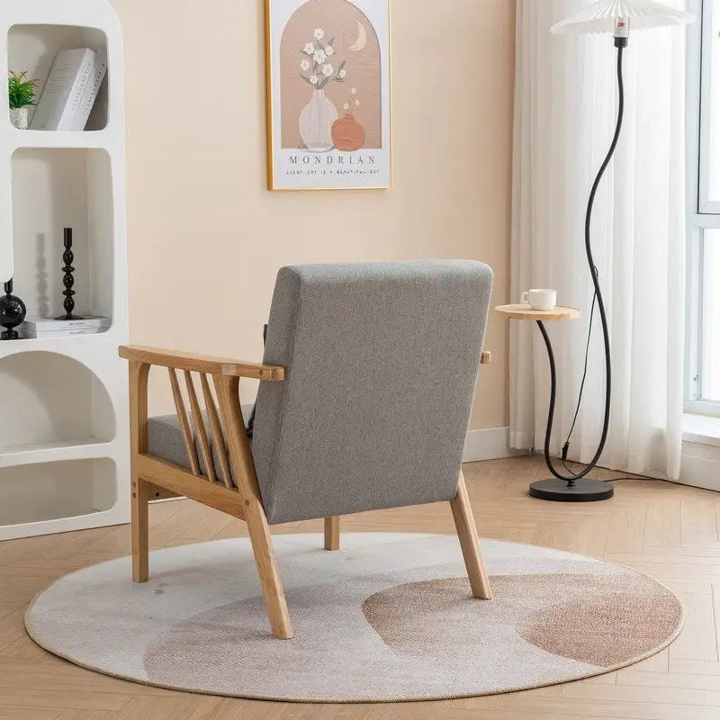 Fauteuil d'appoint rembourré en boucle en bois massif Mid-Century avec oreiller