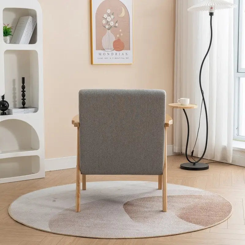 Fauteuil d'appoint rembourré en boucle en bois massif Mid-Century avec oreiller