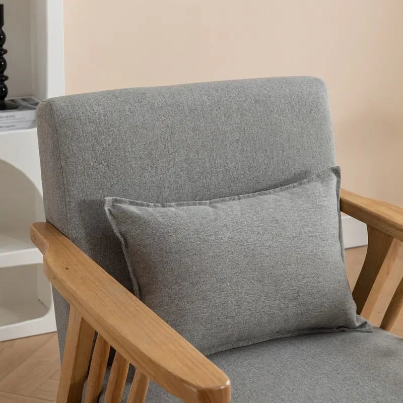 Fauteuil d'appoint rembourré en boucle en bois massif Mid-Century avec oreiller