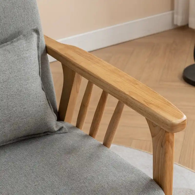 Fauteuil d'appoint rembourré en boucle en bois massif Mid-Century avec oreiller