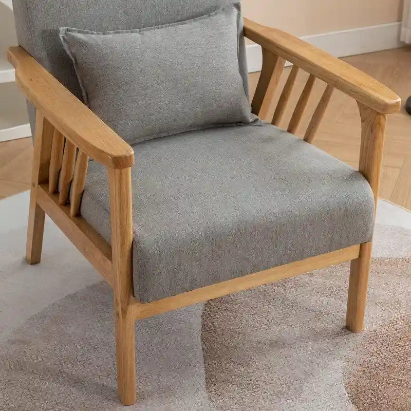 Fauteuil d'appoint rembourré en boucle en bois massif Mid-Century avec oreiller