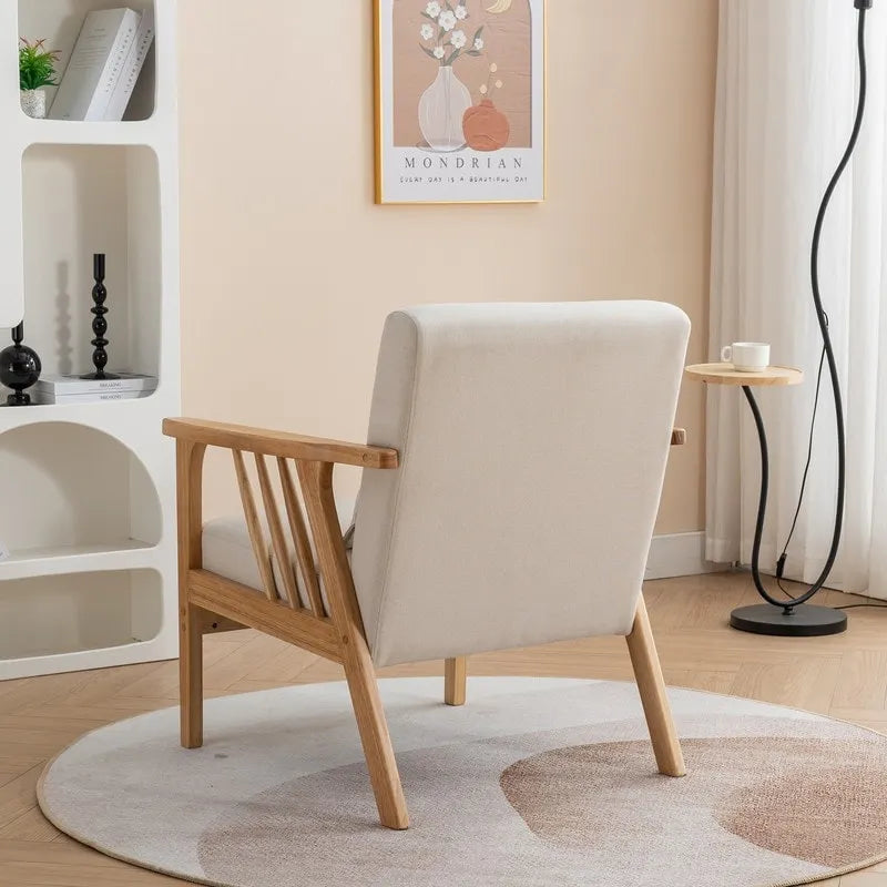 Fauteuil d'appoint rembourré en boucle en bois massif Mid-Century avec oreiller