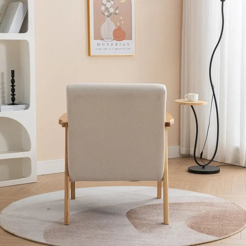 Fauteuil d'appoint rembourré en boucle en bois massif Mid-Century avec oreiller