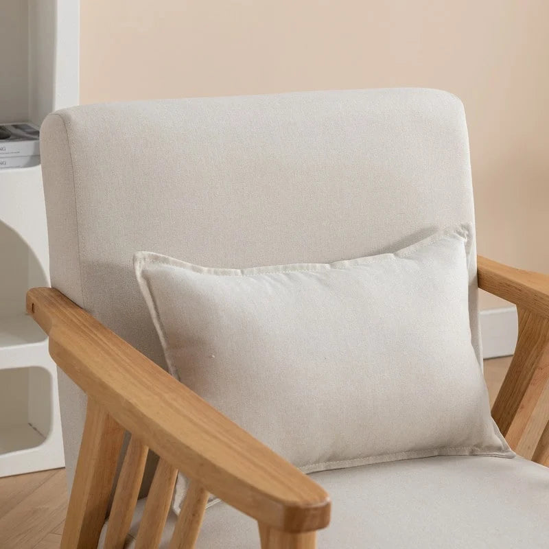 Fauteuil d'appoint rembourré en boucle en bois massif Mid-Century avec oreiller