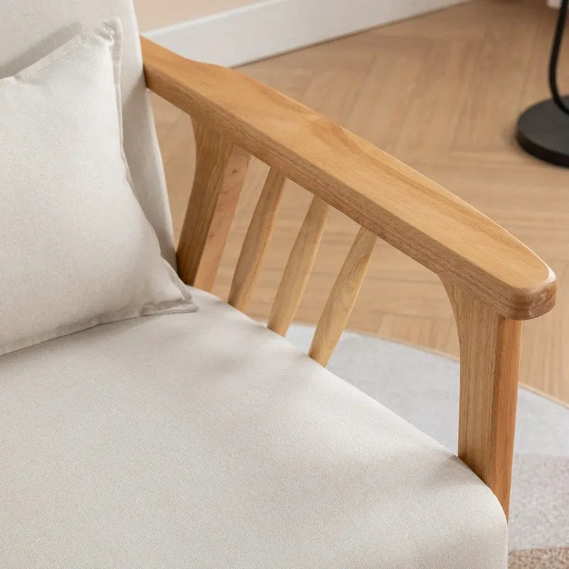 Fauteuil d'appoint rembourré en boucle en bois massif Mid-Century avec oreiller