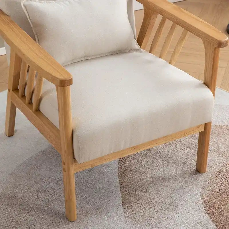 Fauteuil d'appoint rembourré en boucle en bois massif Mid-Century avec oreiller