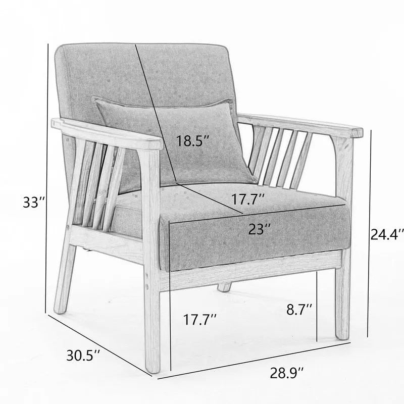 Fauteuil d'appoint rembourré en boucle en bois massif Mid-Century avec oreiller