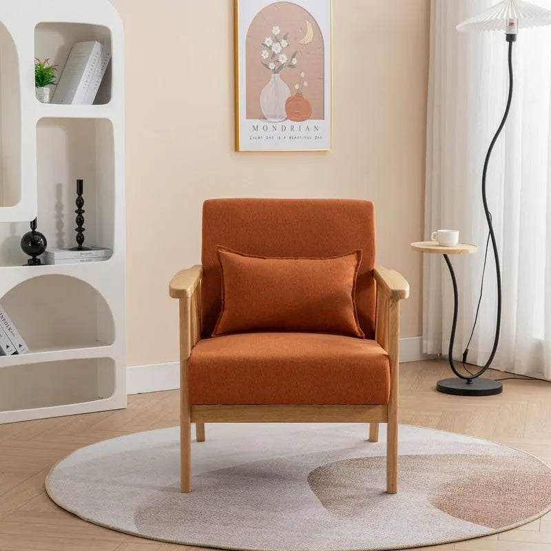 Fauteuil d'appoint rembourré en boucle en bois massif Mid-Century avec oreiller