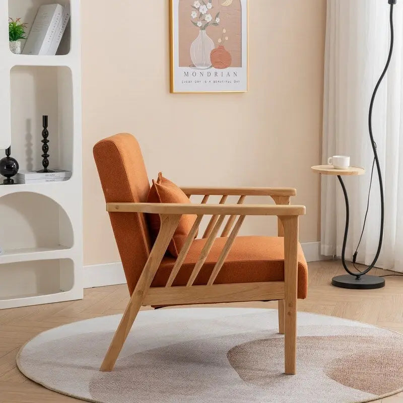 Fauteuil d'appoint rembourré en boucle en bois massif Mid-Century avec oreiller