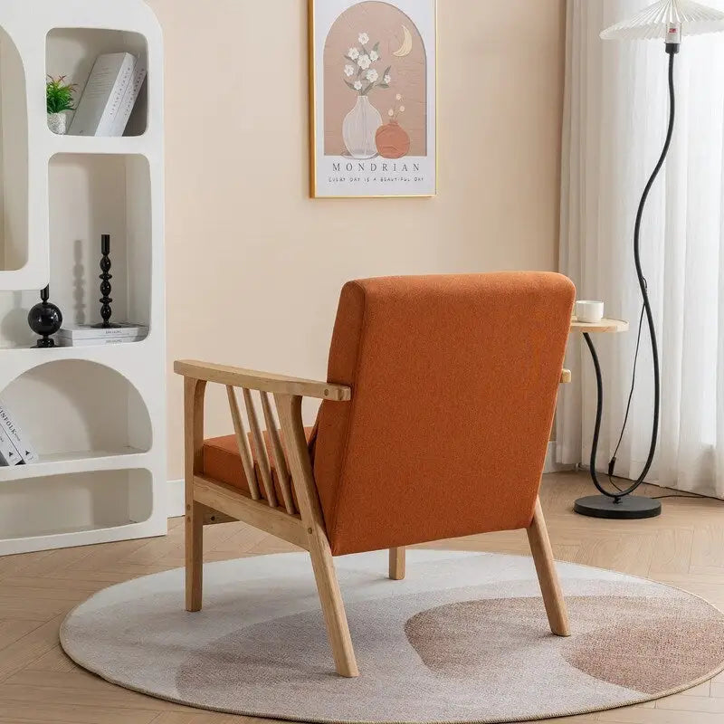 Fauteuil d'appoint rembourré en boucle en bois massif Mid-Century avec oreiller