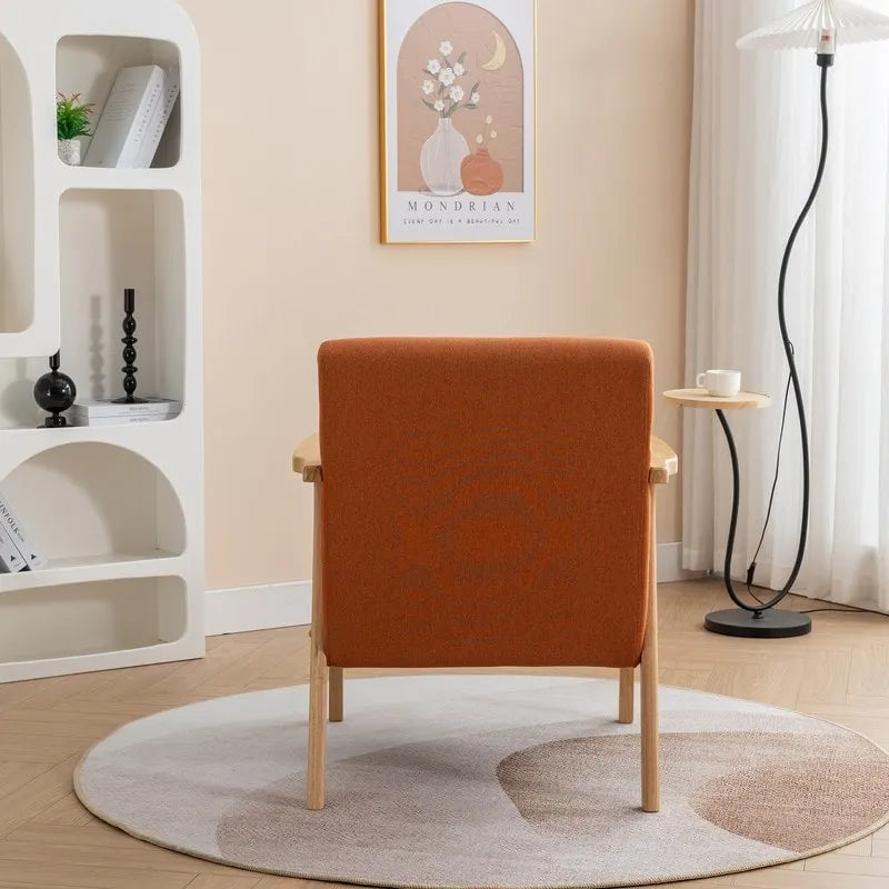 Fauteuil d'appoint rembourré en boucle en bois massif Mid-Century avec oreiller
