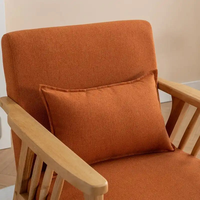 Fauteuil d'appoint rembourré en boucle en bois massif Mid-Century avec oreiller