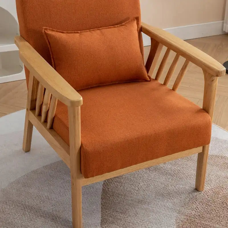 Fauteuil d'appoint rembourré en boucle en bois massif Mid-Century avec oreiller