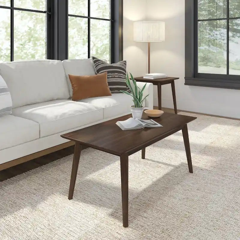 Table basse rectangulaire en bois massif de style Mid-Century pour salon