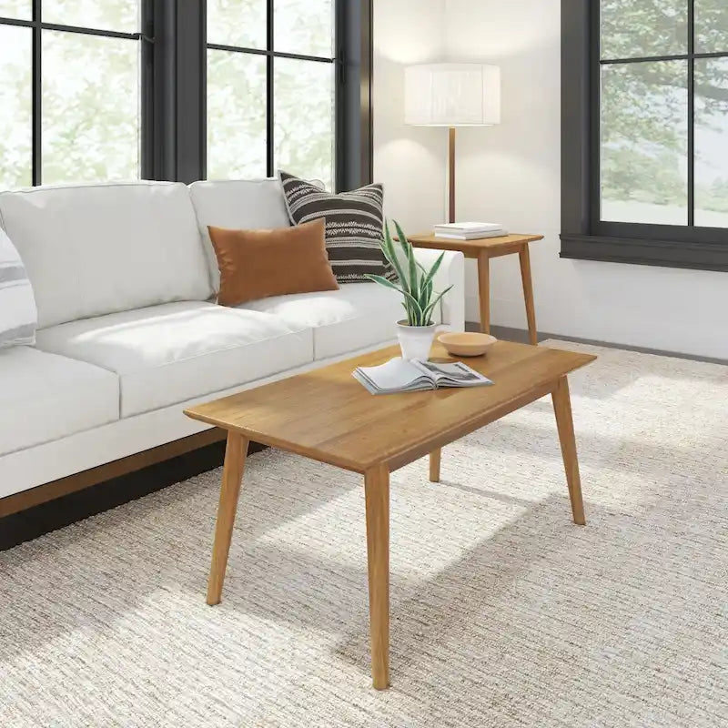 Table basse rectangulaire en bois massif de style Mid-Century pour salon