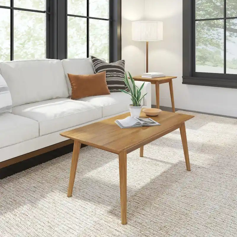 Table basse rectangulaire en bois massif de style Mid-Century pour salon