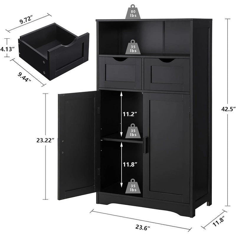 Meuble de Rangement au Sol avec 2 Portes, Étagère Ouverte et 2 Tiroirs