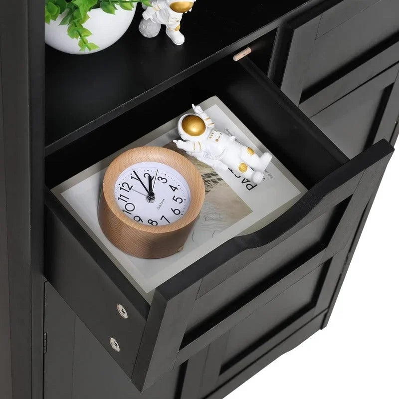 Meuble de Rangement au Sol avec 2 Portes, Étagère Ouverte et 2 Tiroirs