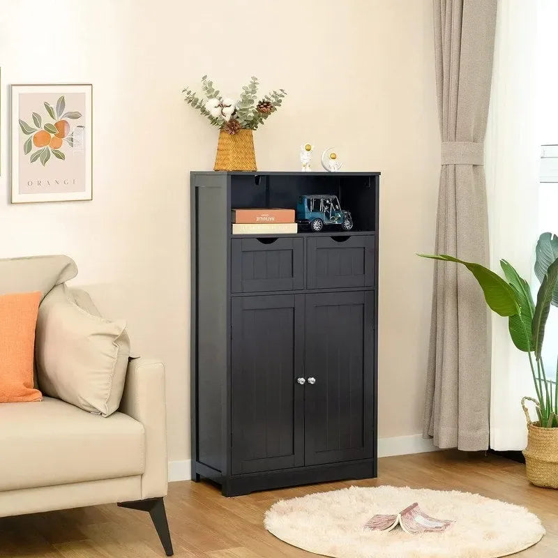 Meuble de Rangement au Sol avec 2 Portes, Étagère Ouverte et 2 Tiroirs