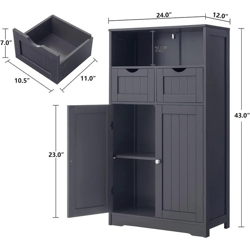 Meuble de Rangement au Sol avec 2 Portes, Étagère Ouverte et 2 Tiroirs