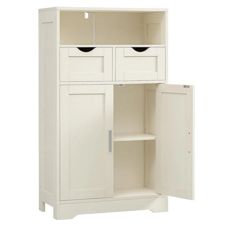 Meuble de Rangement au Sol avec 2 Portes, Étagère Ouverte et 2 Tiroirs