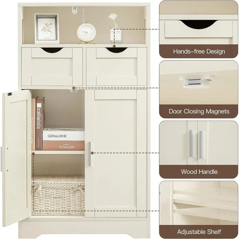 Meuble de Rangement au Sol avec 2 Portes, Étagère Ouverte et 2 Tiroirs