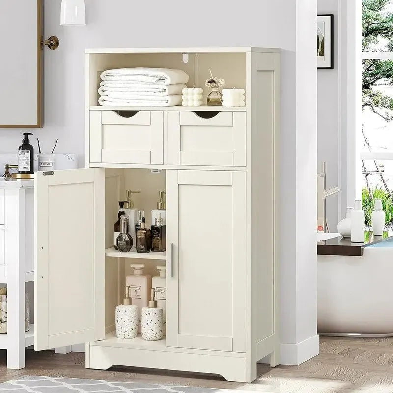 Meuble de Rangement au Sol avec 2 Portes, Étagère Ouverte et 2 Tiroirs