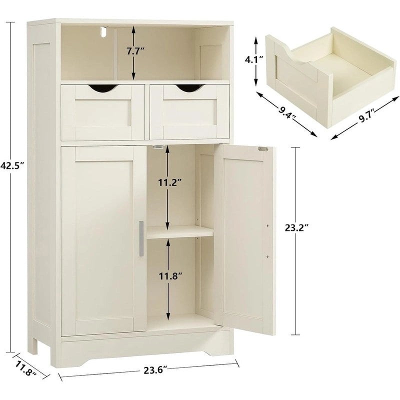 Meuble de Rangement au Sol avec 2 Portes, Étagère Ouverte et 2 Tiroirs