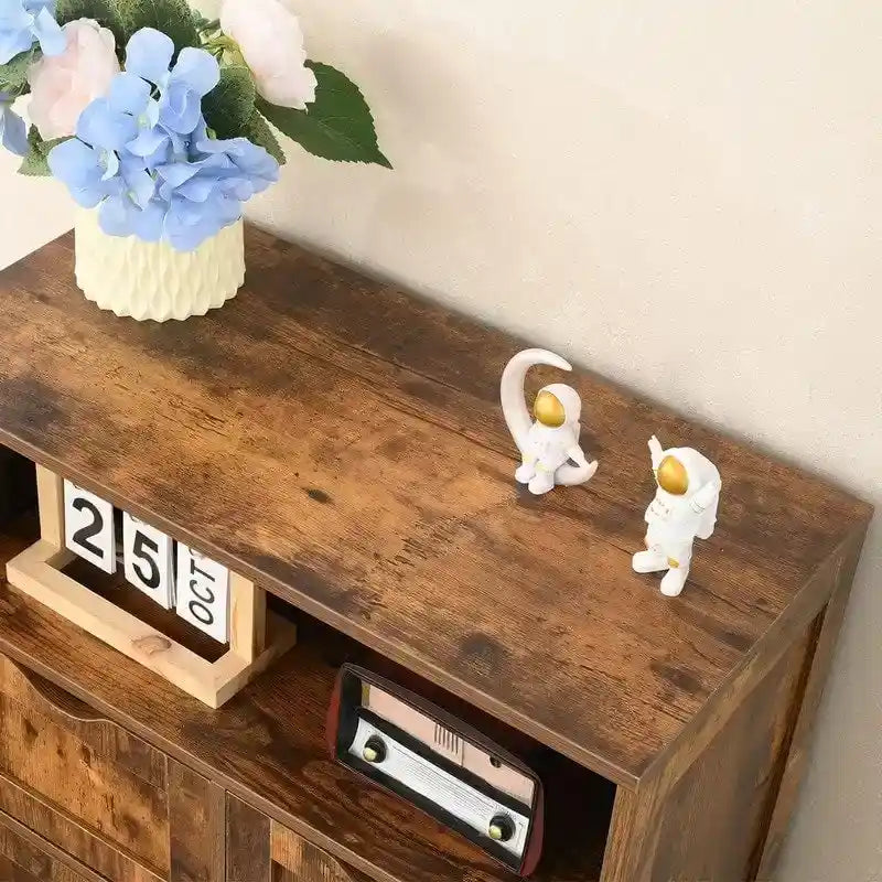 Meuble de Rangement au Sol avec 2 Portes, Étagère Ouverte et 2 Tiroirs
