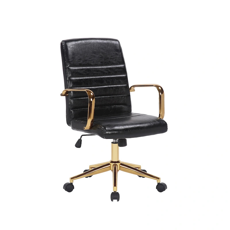 Chaise de bureau pivotante en similicuir mi-dossier avec base en métal doré