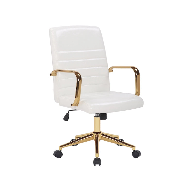 Chaise de bureau pivotante en similicuir mi-dossier avec base en métal doré