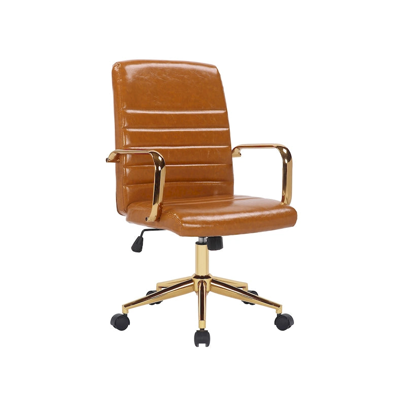 Chaise de bureau pivotante en similicuir mi-dossier avec base en métal doré