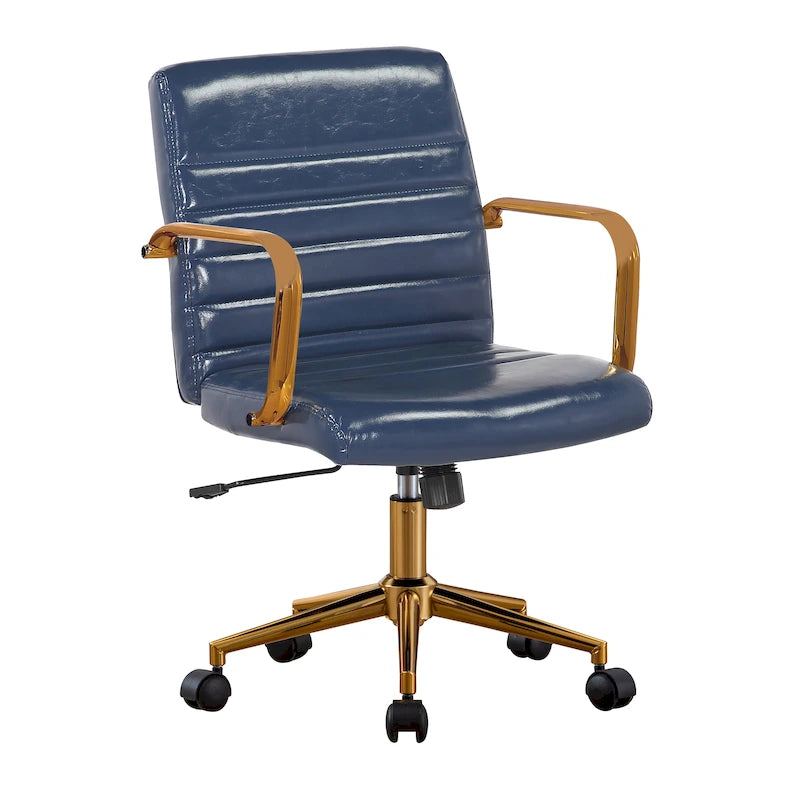 Chaise de bureau pivotante en similicuir mi-dossier avec base en métal doré
