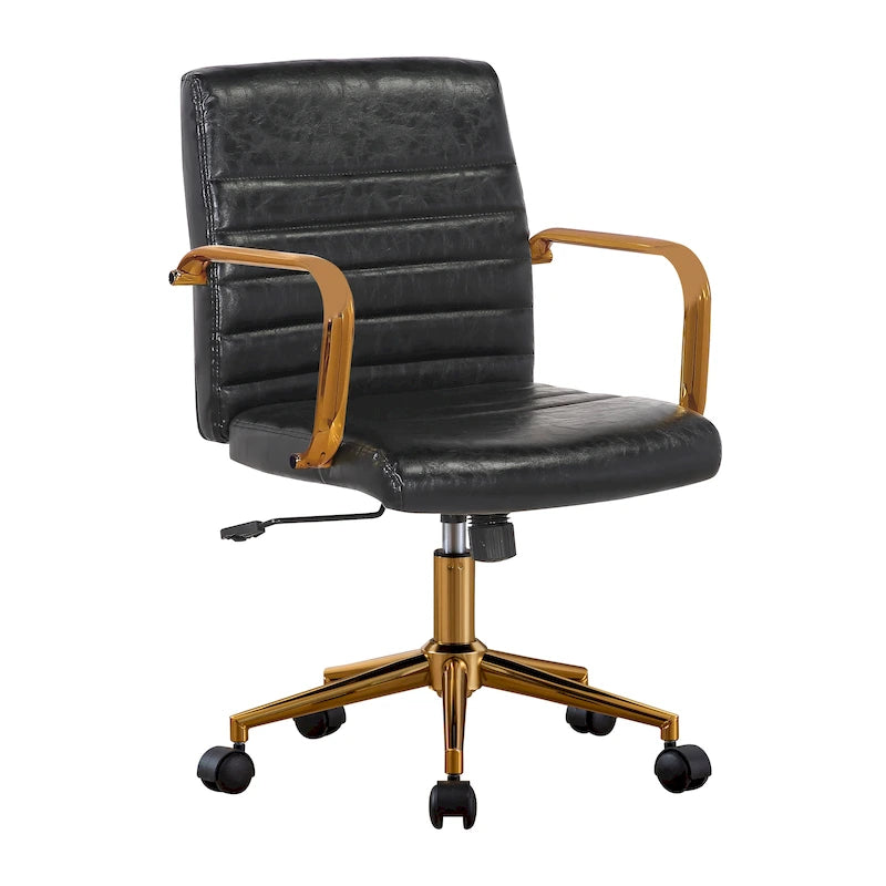 Chaise de bureau pivotante en similicuir mi-dossier avec base en métal doré