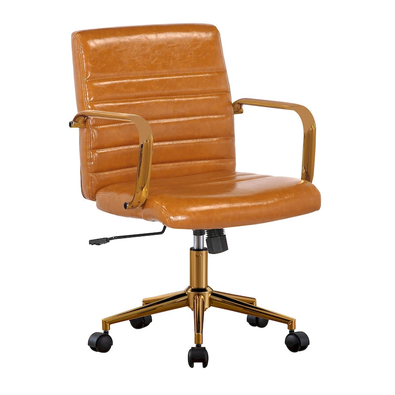 Chaise de bureau pivotante en similicuir mi-dossier avec base en métal doré
