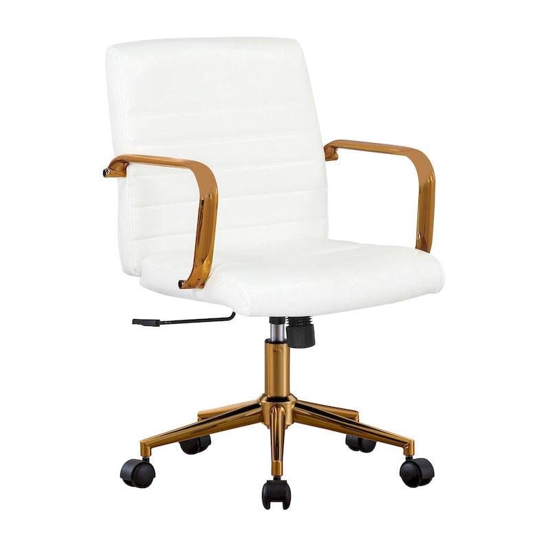 Chaise de bureau pivotante en similicuir mi-dossier avec base en métal doré