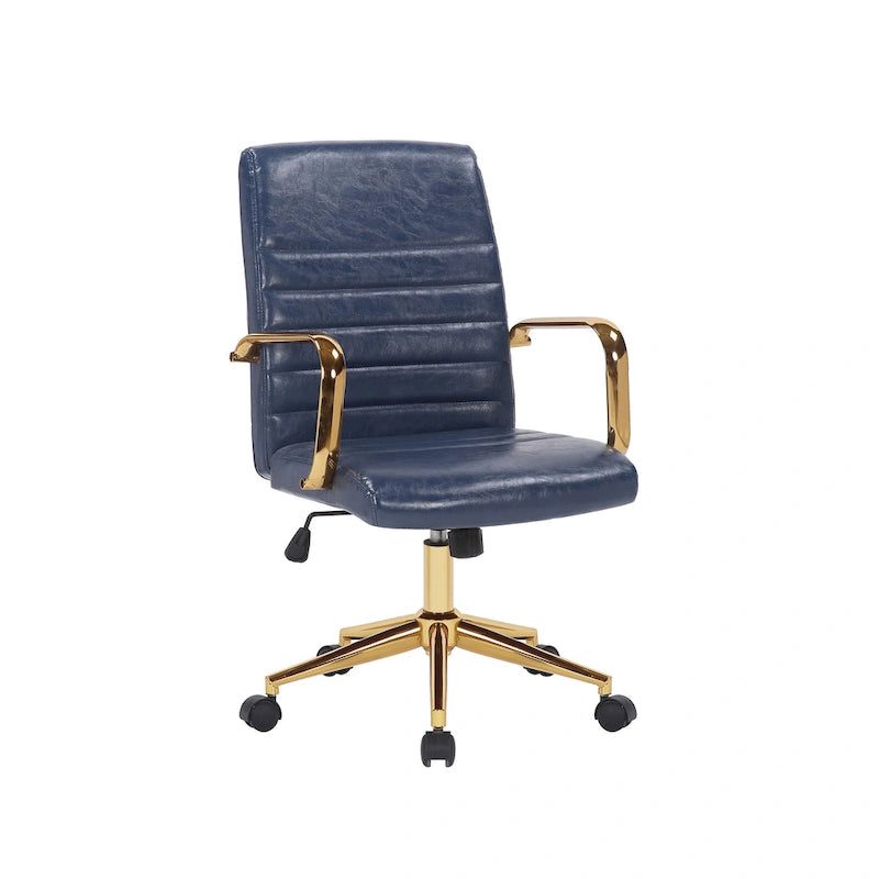 Chaise de bureau pivotante en similicuir mi-dossier avec base en métal doré