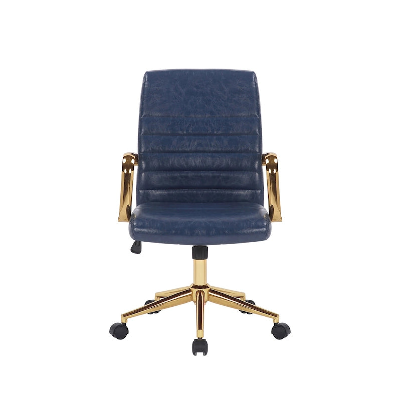 Chaise de bureau pivotante en similicuir mi-dossier avec base en métal doré